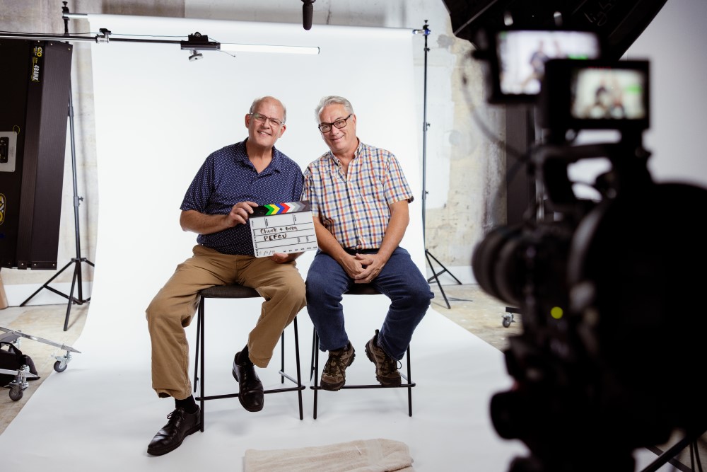 Two friends in front of the camera