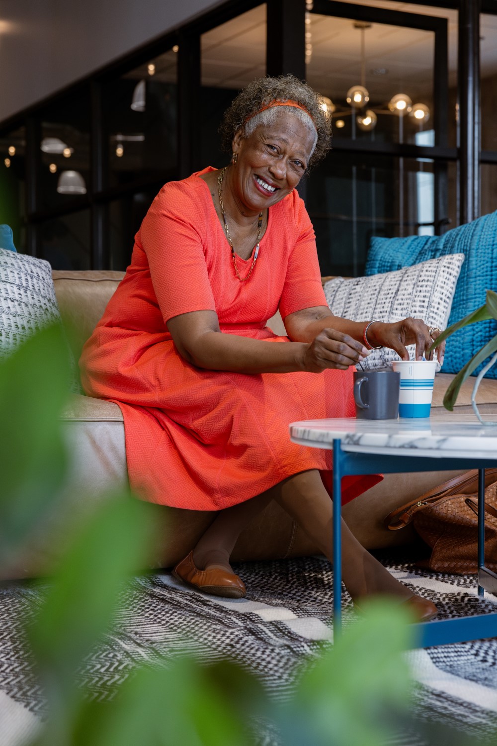 Happy lady with coffee