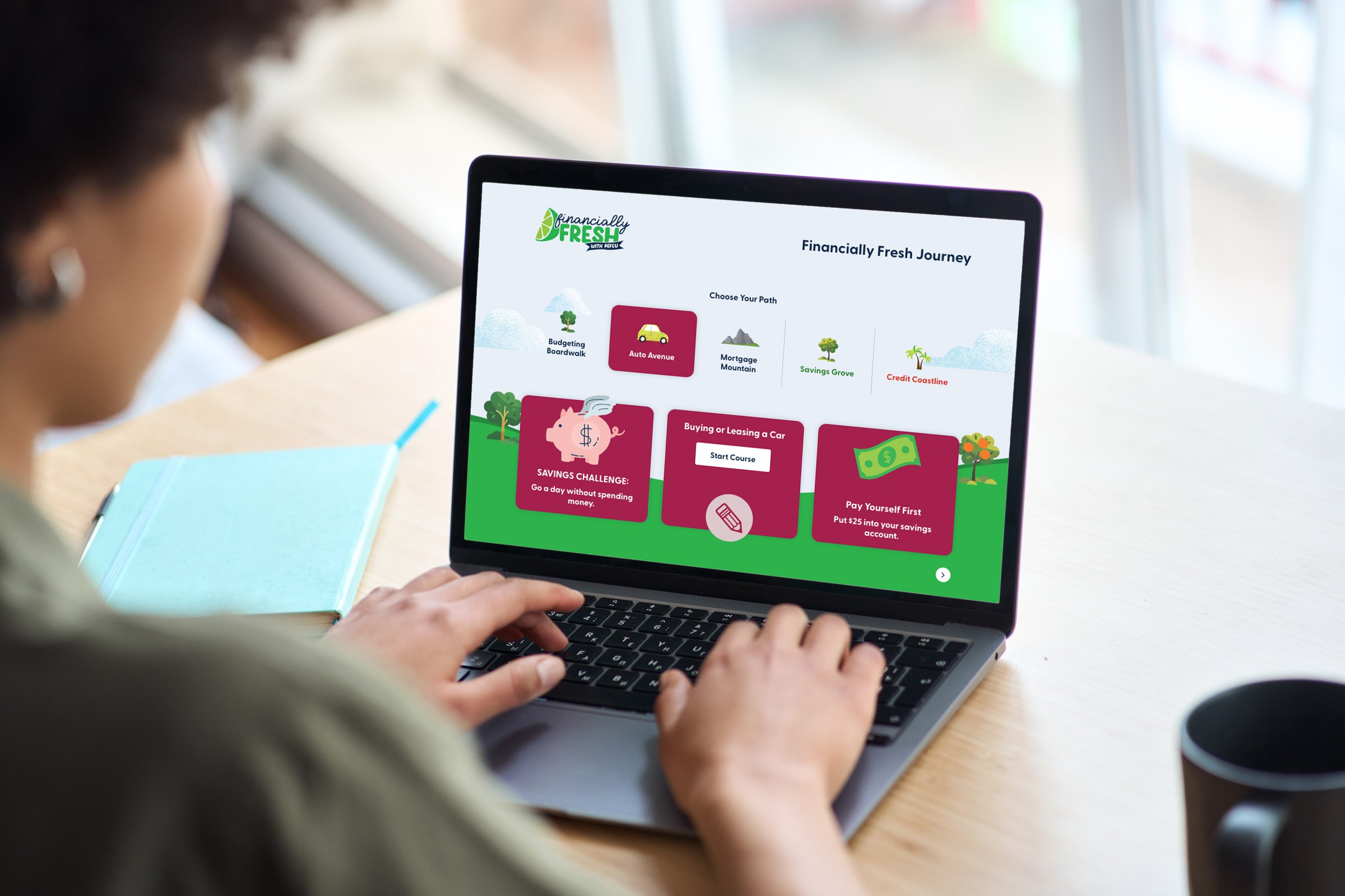 The refreshed Financially Fresh interactive experience displayed on a laptop